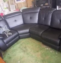 Canapé d'angle en cuir noir 5 places 