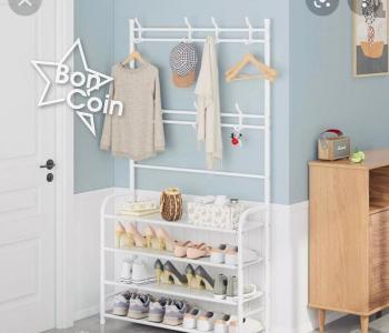  Étagère de rangement de chaussures 2 en 1 plus porte manteau